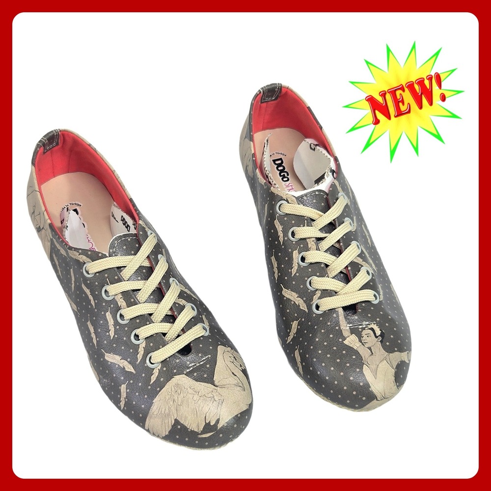 DOGO Swan Lake Women Sneakers US 6 EU 37 Gray Ballerina Graphic Print‎ Vegan